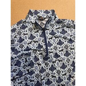 Kerrits Womens XL Blue Ikat Horse Print Quarter Zip Long Sleeve Riding Top